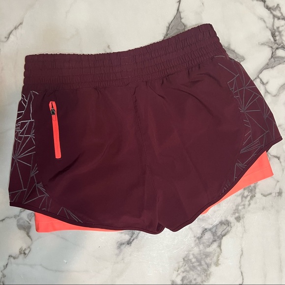 Dri Fit Double Layer Athletic Shorts Burgundy Orange - Picture 2 of 5